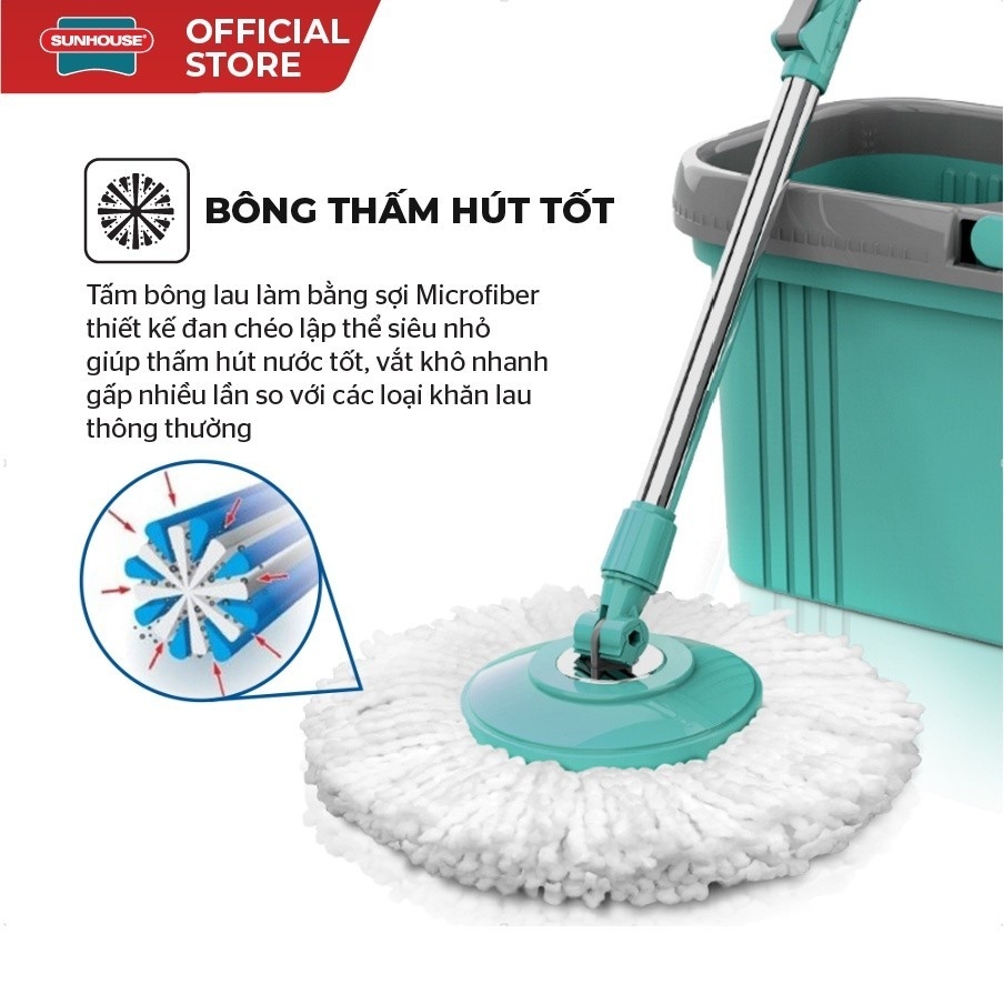 Bộ Lau Nhà Xoay 360 Độ Sunhouse KS-CL330S, Kèm Thùng Tự Vắt, Hàng Chính Hãng - JoyMall