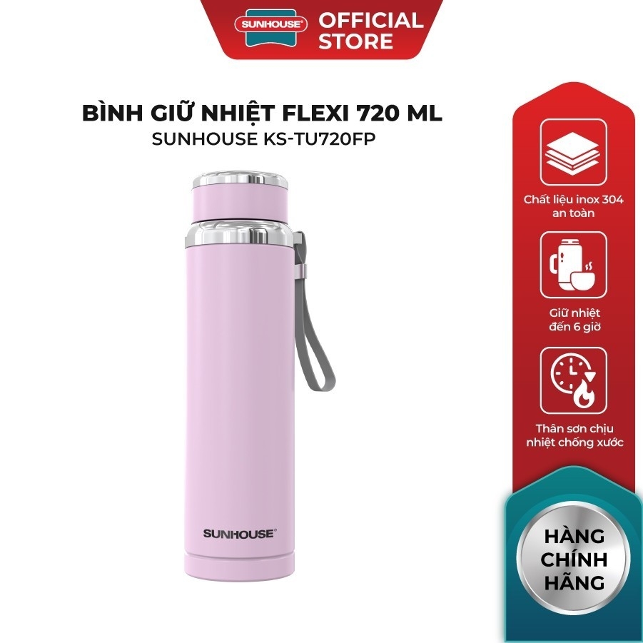 Bình Giữ Nhiệt Sunhouse Flexi KS-TU720 720ml, Hàng Chính Hãng, Inox 304, Giữ Nóng Lạnh -JoyMall