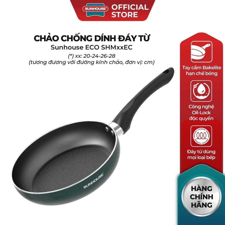 Chảo Chống Dính Đáy Từ Sunhouse ECO, Hàng Chính Hãng, Công Nghệ Khoá Dầu Oil Lock - JoyMall
