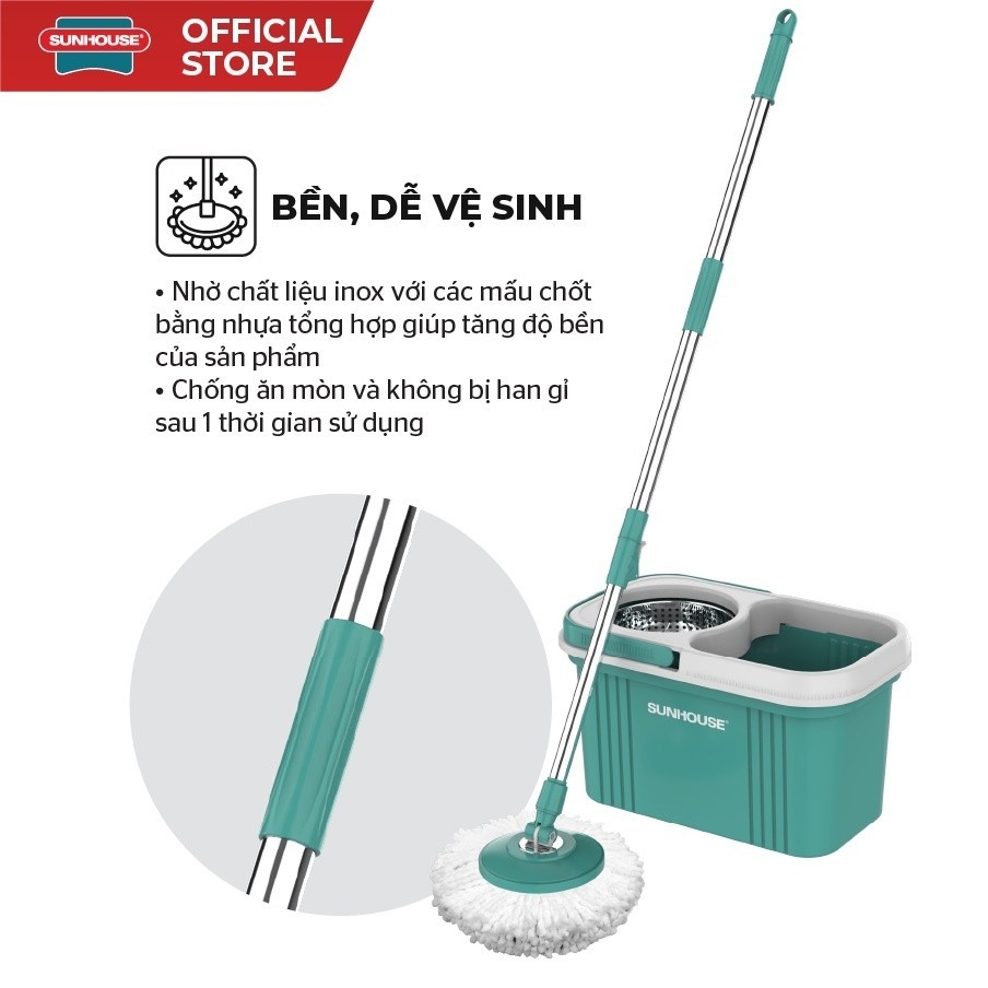 Bộ Lau Nhà Xoay 360 Độ Sunhouse KS-CL330S, Kèm Thùng Tự Vắt, Hàng Chính Hãng - JoyMall