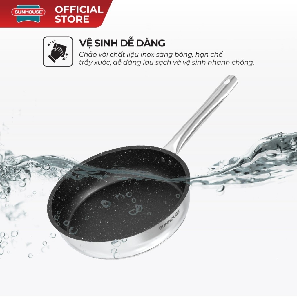 Chảo Inox Impact Sunhouse ECO Nhiều Size IN20 - 24 - 26M5, Hàng Chính Hãng, Dùng Được Trên Mọi Loại Bếp - JoyMall