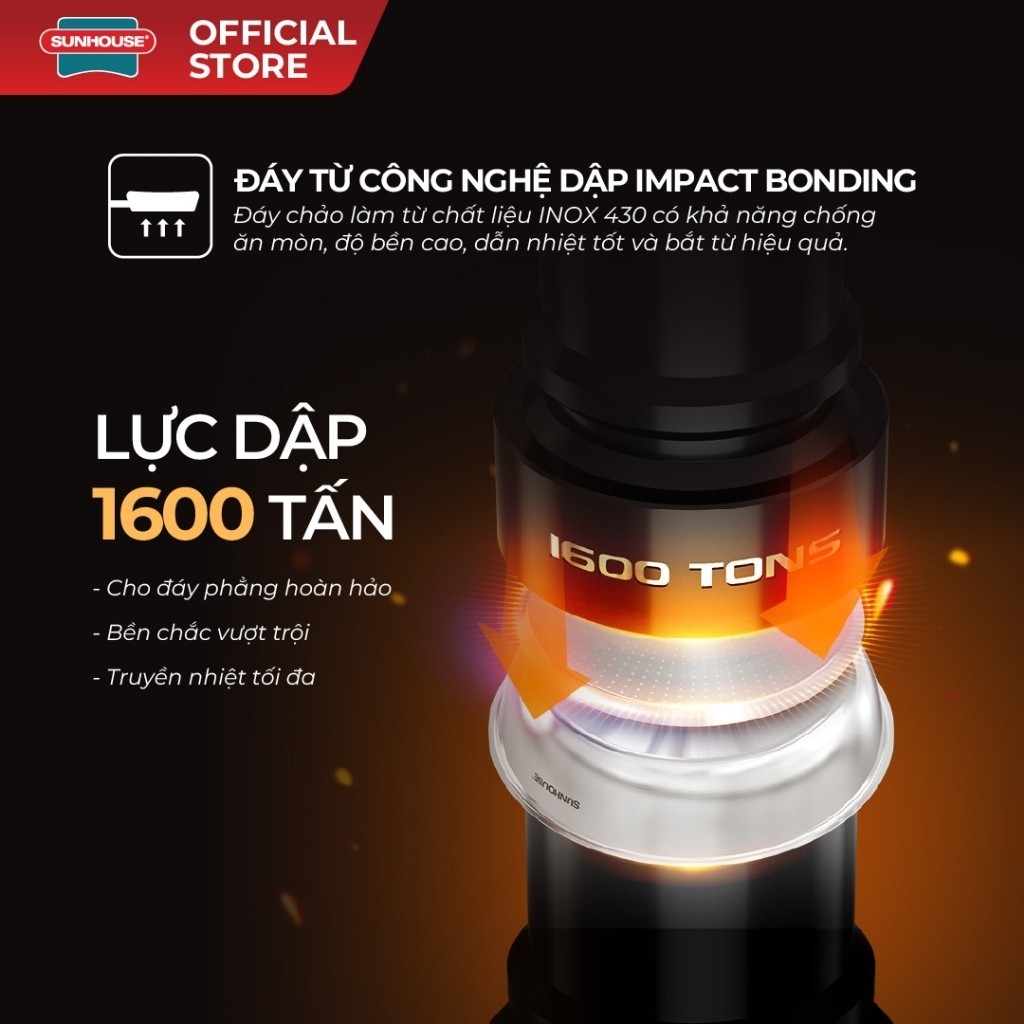 Chảo Inox Impact Sunhouse ECO Nhiều Size IN20 - 24 - 26M5, Hàng Chính Hãng, Dùng Được Trên Mọi Loại Bếp - JoyMall