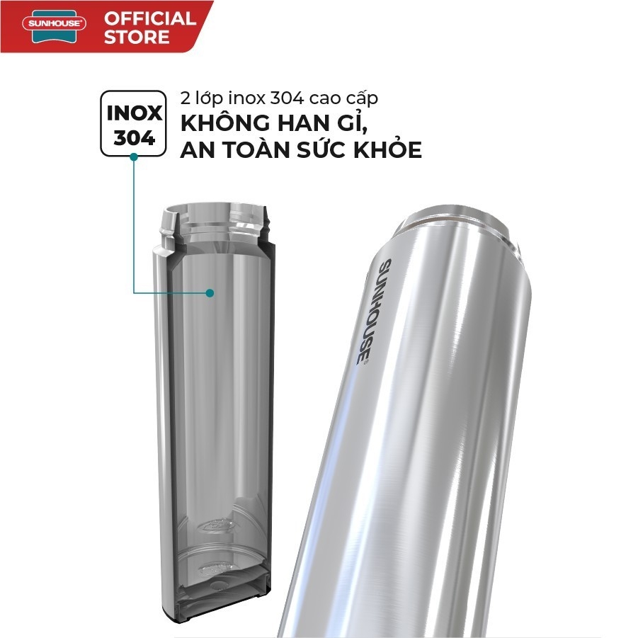 Bình Giữ Nhiệt Sunhouse KS-TU450I 450ml, Hàng Chính Hãng, Inox 304, Chống Tràn -JoyMall