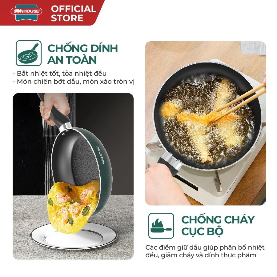 Chảo Chống Dính Đáy Từ Sunhouse ECO, Hàng Chính Hãng, Công Nghệ Khoá Dầu Oil Lock - JoyMall