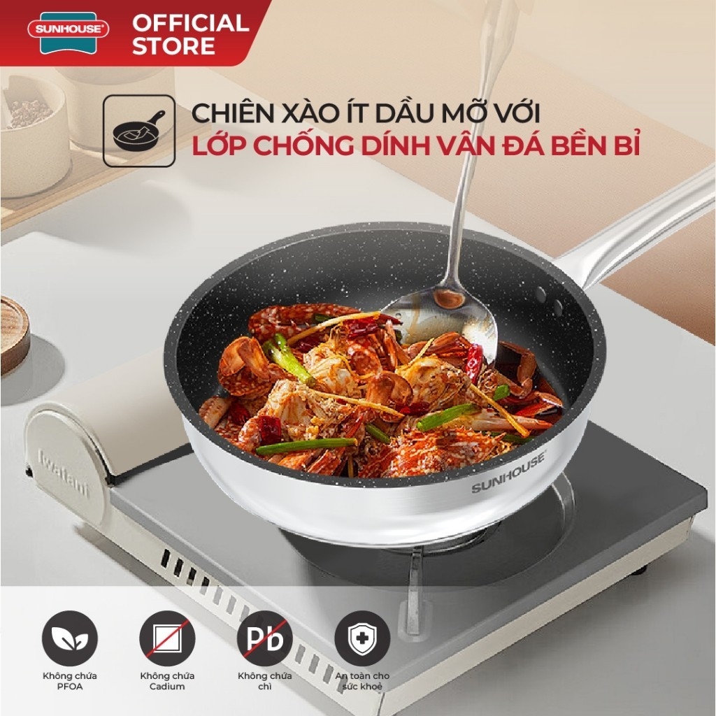 Chảo Inox Impact Sunhouse ECO Nhiều Size IN20 - 24 - 26M5, Hàng Chính Hãng, Dùng Được Trên Mọi Loại Bếp - JoyMall