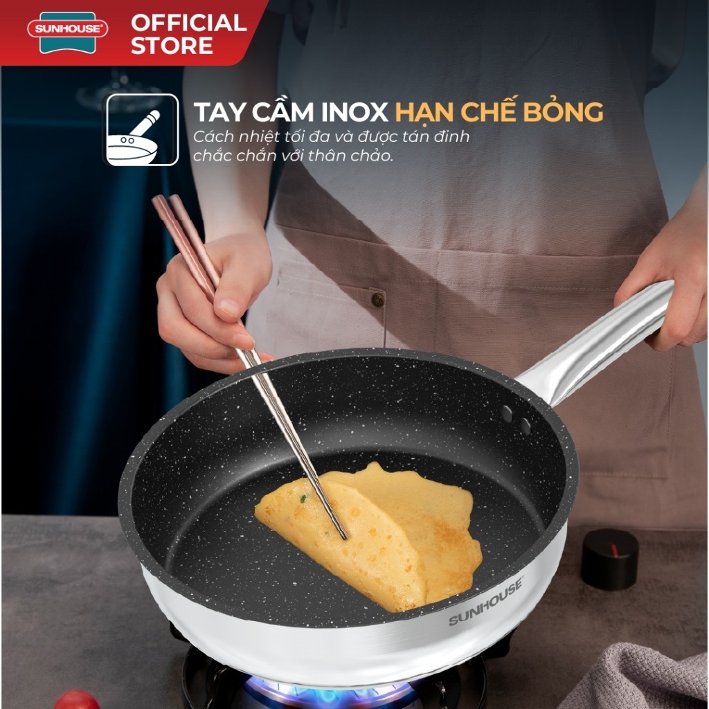 Chảo Inox Impact Sunhouse ECO Nhiều Size IN20 - 24 - 26M5, Hàng Chính Hãng, Dùng Được Trên Mọi Loại Bếp - JoyMall