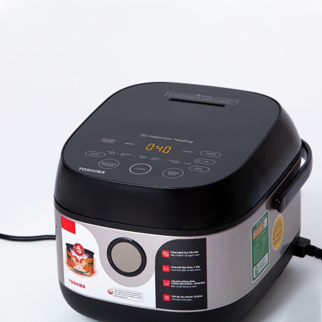 Nồi cơm cao tần Toshiba RC-18IX1PV - 1.8L-Lòng nồi dày 3mm chống dính-Cảm ứng nhiệt 3D-Hàng chính hãng bảo hành 12 tháng