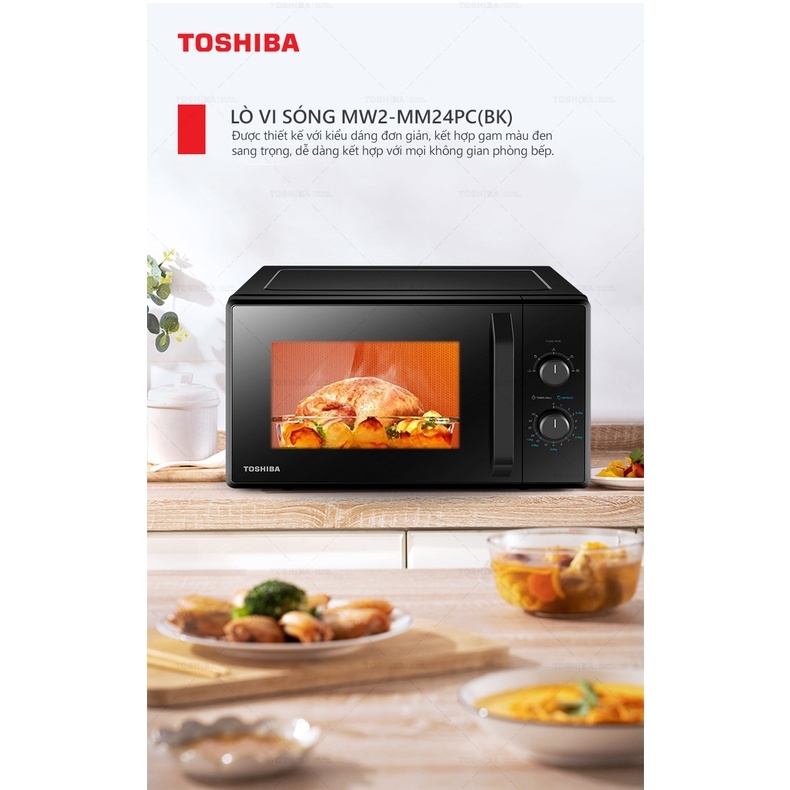 Lò vi sóng Toshiba MW2-MM24PC(BK)- 24L - Xuất xứ Thái Lan - Nấu, Hâm,Rã đông- Hàng chính hãng, bảo hành 12 tháng