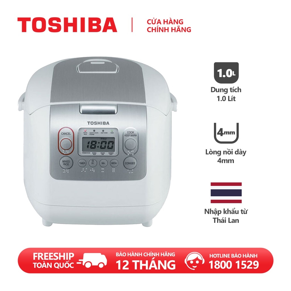 Nồi cơm điệnToshiba RC-10NMFVN(WT) - 1.0L - Xuất xứ Thái Lan - Lòng nồi dày 4mm - Hàng chính hãng, bảo hành 12 tháng