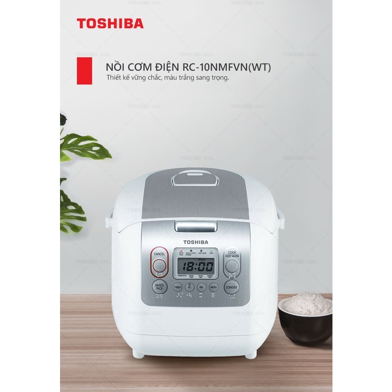 Nồi cơm điệnToshiba RC-10NMFVN(WT) - 1.0L - Xuất xứ Thái Lan - Lòng nồi dày 4mm - Hàng chính hãng, bảo hành 12 tháng