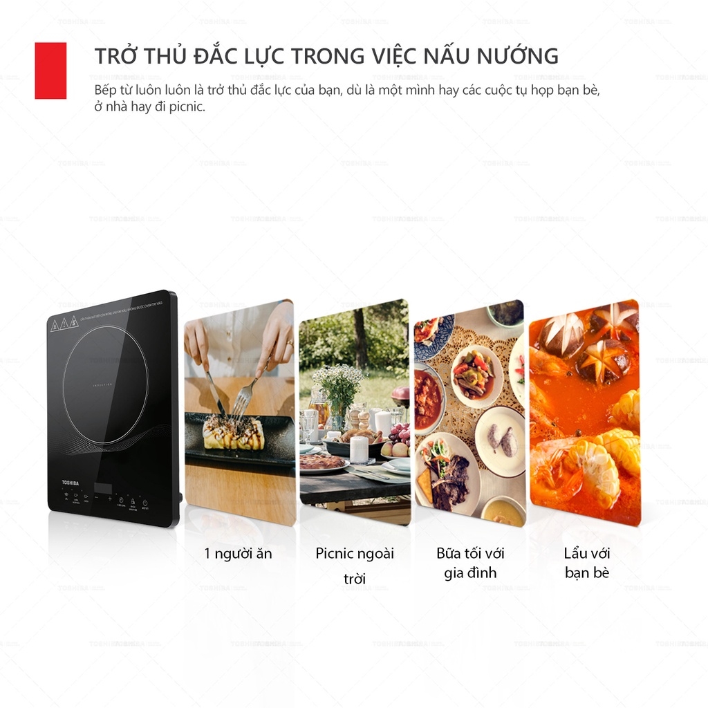 Bếp từ Toshiba IC-20R1SV , IC-20R2SV 2000w- Hàng chính hãng, điều khiển cảm ứng, tặng kèm nồi lẩu Inox - JoyMall
