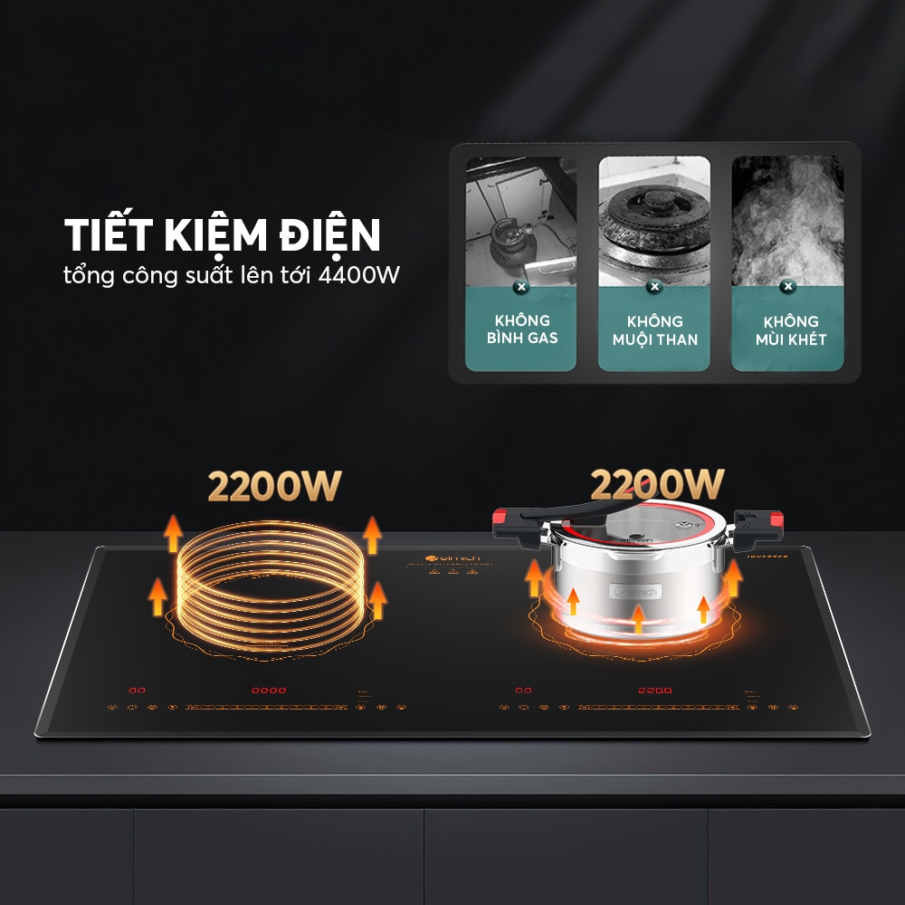 Bếp từ đôi Elmich ICE-3882 2000W, Hàng chính hãng, mặt kính Ceramic, tự động ngắt bếp, chống tràn - JoyMall