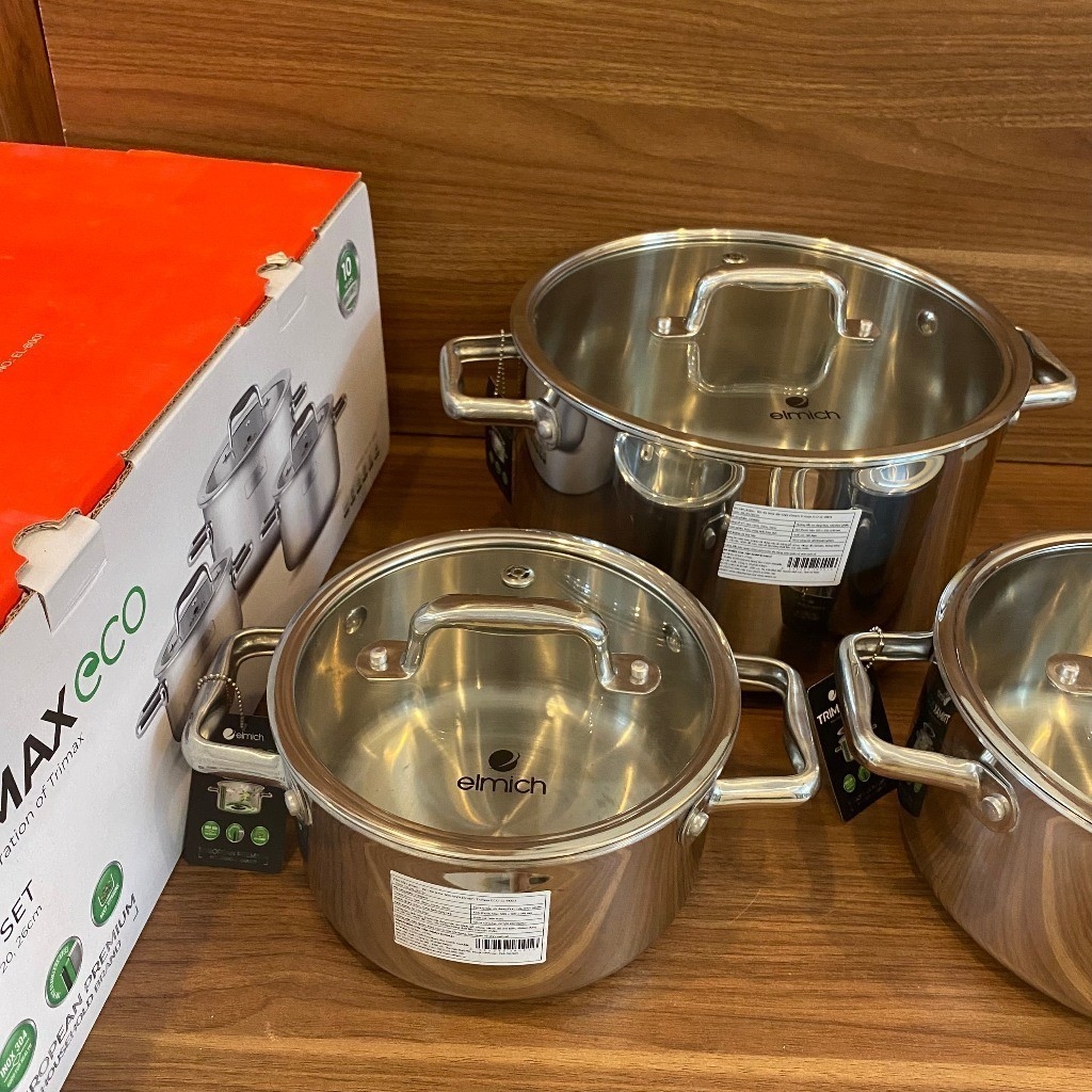 Bộ 3 Nồi Inox Liền Đáy Elmich Trimax ECO EL-8001, EL-8000, Hàng chính hãng, tiết kiệm năng lượng - JoyMall