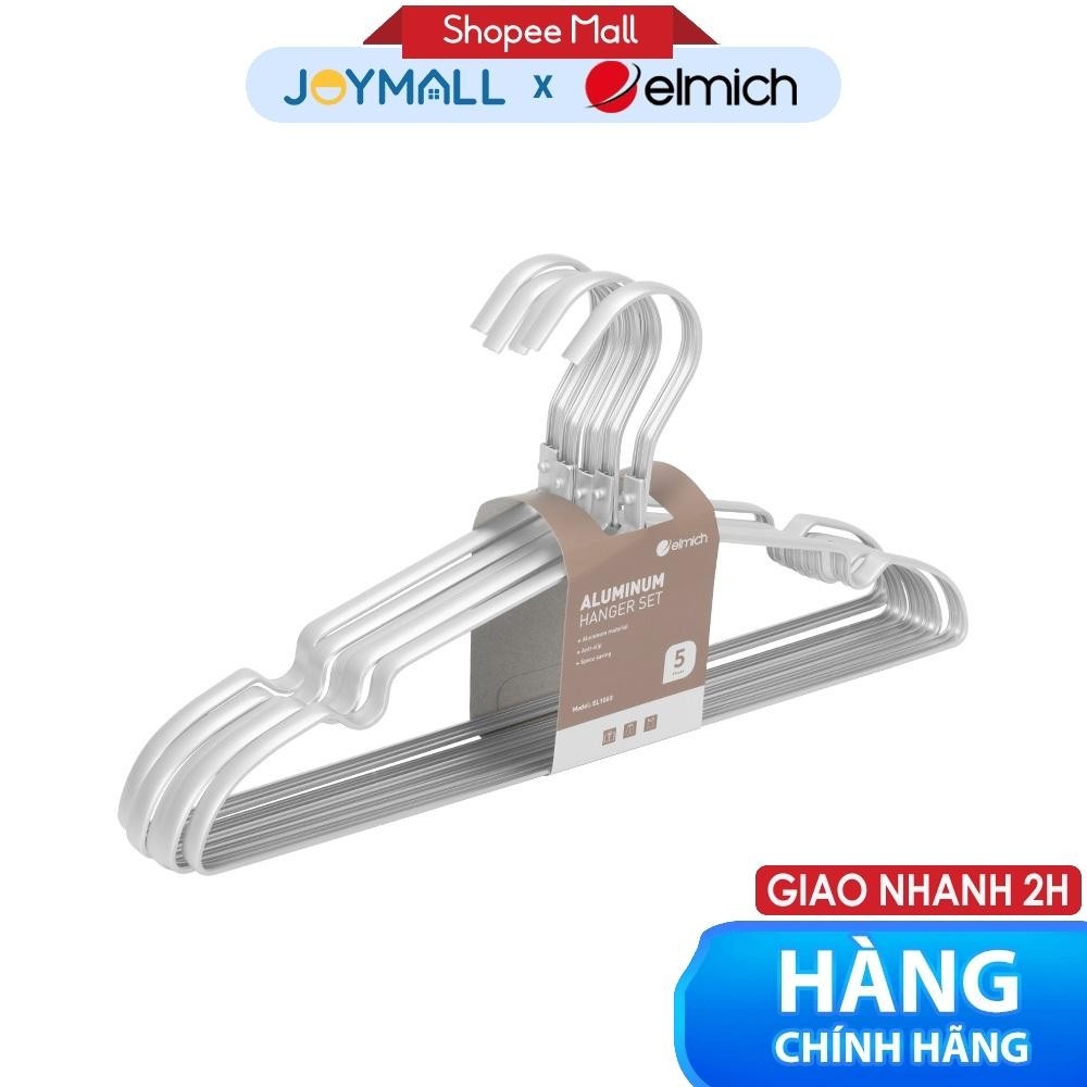 Bộ 5 Móc Áo Elmich EL1060, Hàng Chính Hãng, Nhôm Cao Cấp, Bản To, Chống Trượt - JoyMall