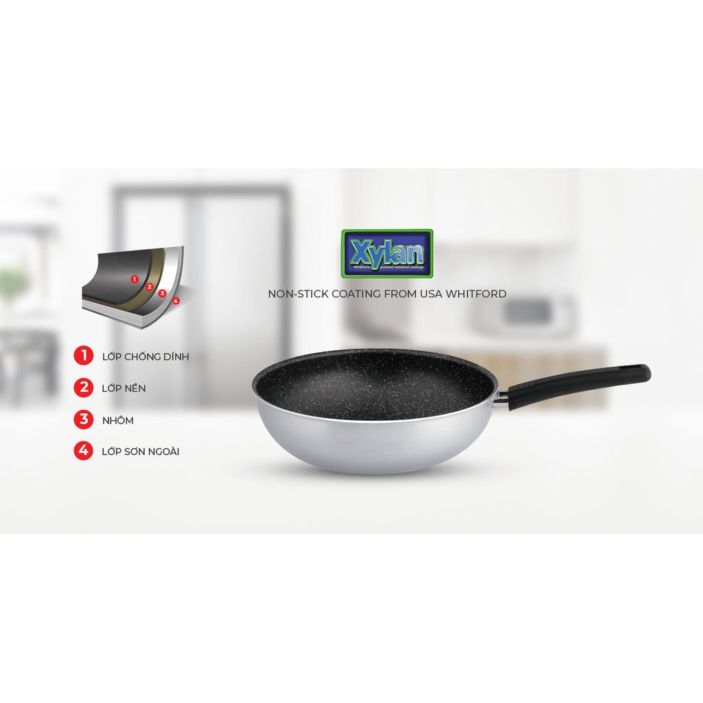 Chảo xào chống dính vân đá cao cấp, đáy từ Elmich 4702OL 30cm, Hàng chính hãng, Dùng được mọi loại bếp - JoyMall