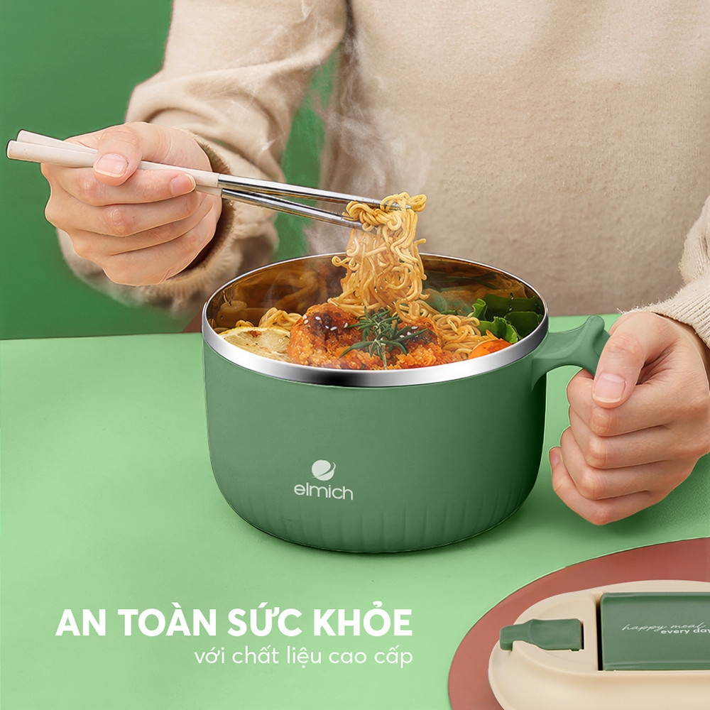Nồi điện nấu mì inox 304 Elmich EL8314 dung tích 1.35L, Hàng chính hãng, có tay cầm, tích hợp lỗ thông hơi - JoyMall