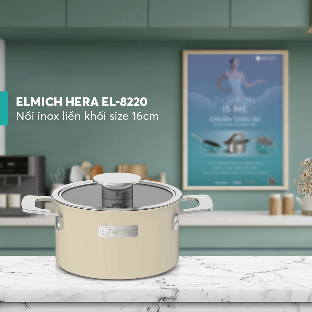 Nồi inox liền khối Elmich EL-8220 16cm, EL-8221 18cm, EL-8222 20 cm, EL-8223 22cm, EL-8224 26cm, Hàng chính hãng-JoyMall