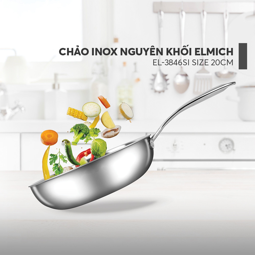 Chảo inox 3 lớp liền khối Elmich Trimax EL-3846SI size 20cm, Hàng chính hãng, công nghệ stop hot chống nóng - JoyMall