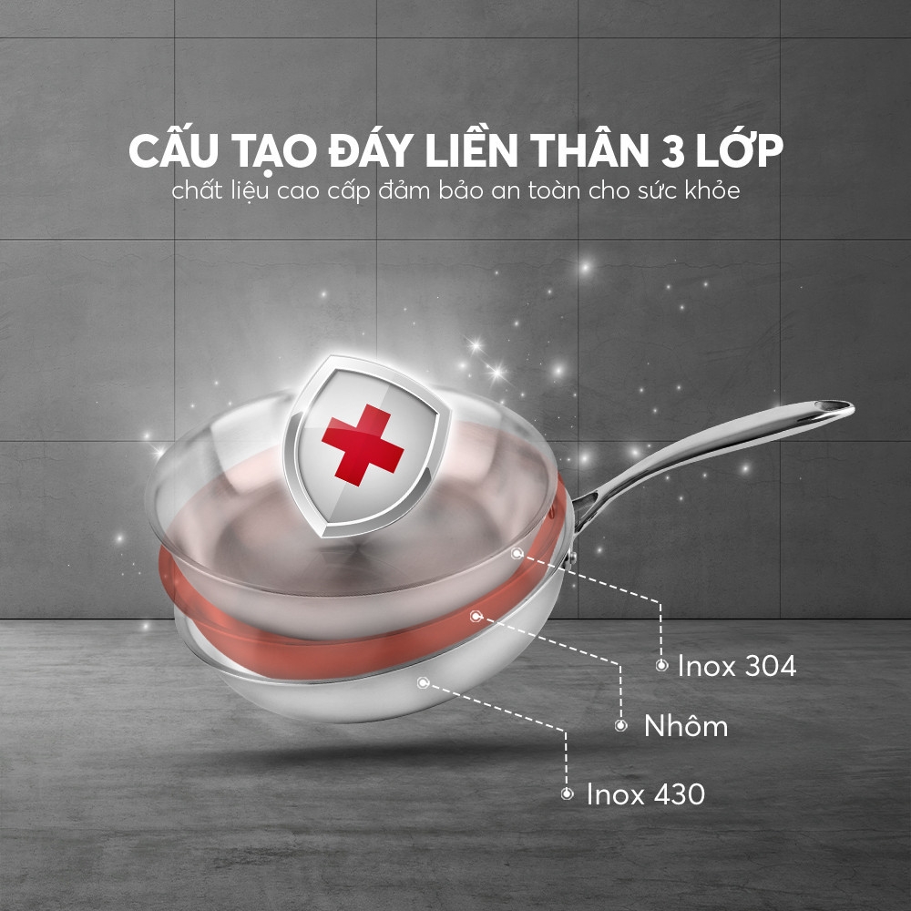 Chảo inox 3 lớp liền khối Elmich Trimax EL-3846SI size 20cm, Hàng chính hãng, công nghệ stop hot chống nóng - JoyMall