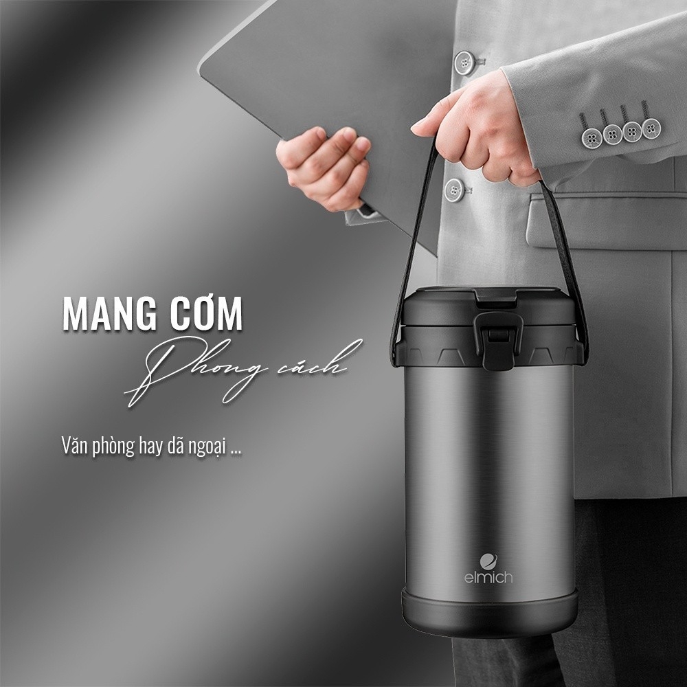Hộp cơm inox giữ nhiệt văn phòng Elmich EL-8030, Hàng chính hãng, Dung tích 2.2 lít, kèm bộ muỗng dĩa - JoyMall