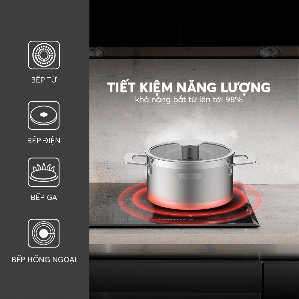Nồi Inox dập nguyên khối Elmich Hera EL-2130OL, Hàng chính hãng, bắt từ trên mọi loại bếp, lỗ thoát hơi to - JoyMall