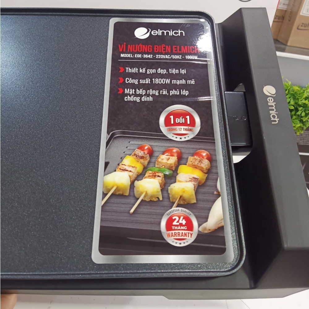 Vỉ Nướng Điện Chống Dính Chính Hãng Elmich EGE-3642 1800W, Hàng chính hãng, có khay hứng mỡ, 5 mức độ nhiệt - JoyMall