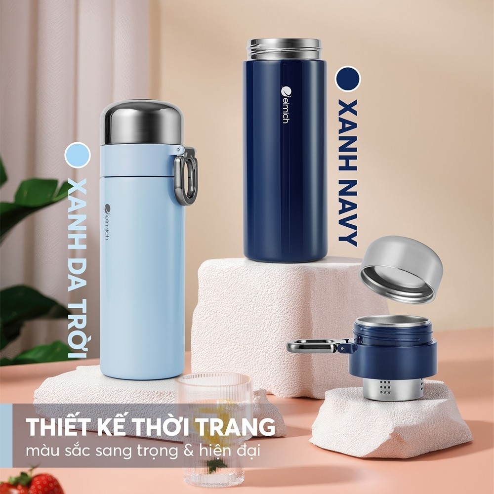 Bình giữ nhiệt inox 316 Elmich EL8316 460ml, Hàng chính hãng, đế silicone chống trượt, có lưới lọc trà - JoyMall