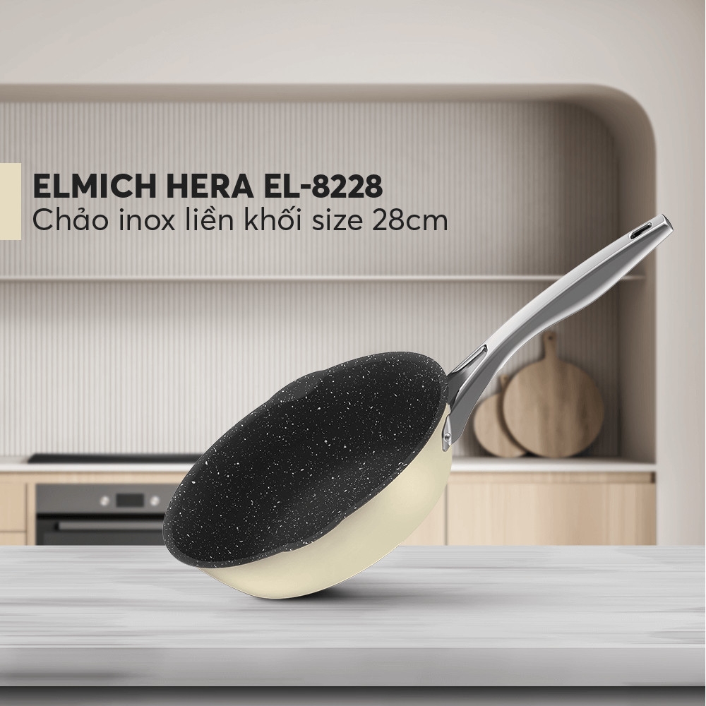 Chảo Inox liền khối Elmich Hera EL-8225 20cm, EL-8226 24cm, EL-8227 26cm, EL-8228 28cm, Hàng chính hãng - JoyMall
