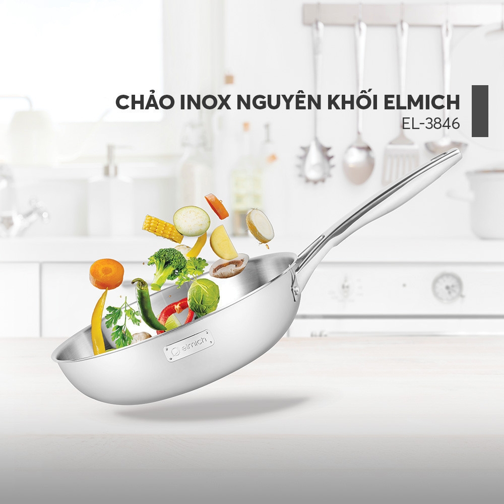 Chảo nguyên khối sâu lòng inox 304 cao cấp Elmich Trimax EL-3846MOL 26cm, EL-3846LOL 28cm, Hàng chính hãng - JoyMall