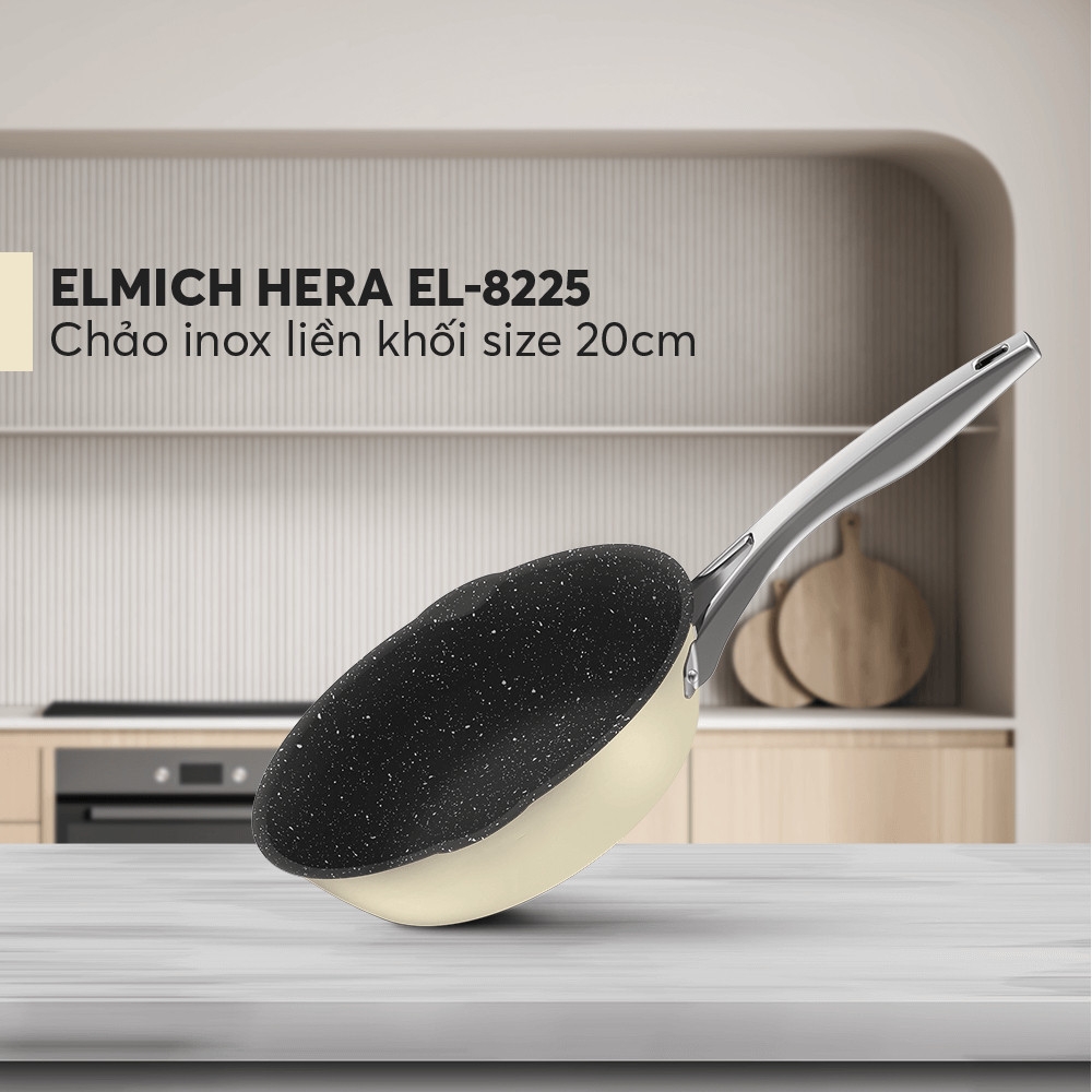 Chảo Inox liền khối Elmich Hera EL-8225 20cm, EL-8226 24cm, EL-8227 26cm, EL-8228 28cm, Hàng chính hãng - JoyMall
