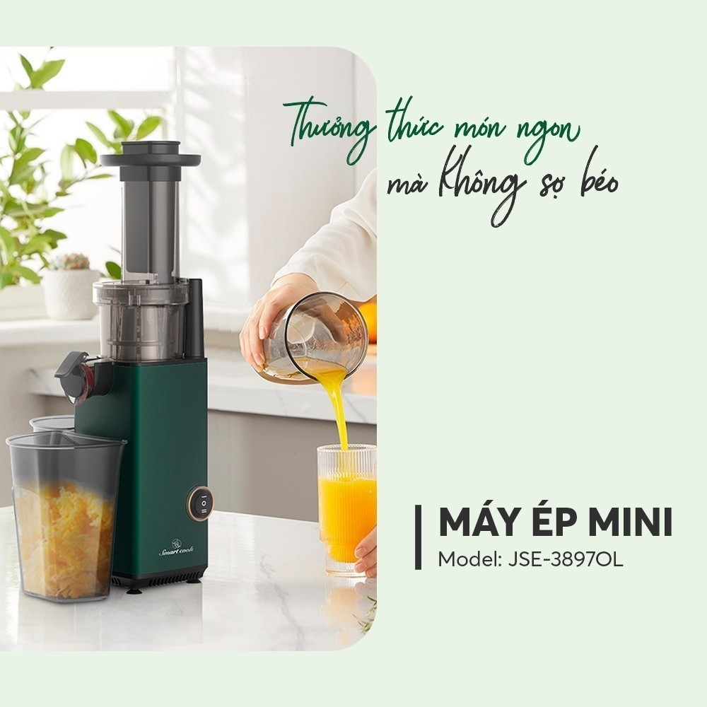 Máy ép chậm trái cây mini Smartcook JES-3897OL 130W, Hàng chính hãng, trục ép làm từ nhựa PP, thiết kế nhỏ gọn - JoyMall