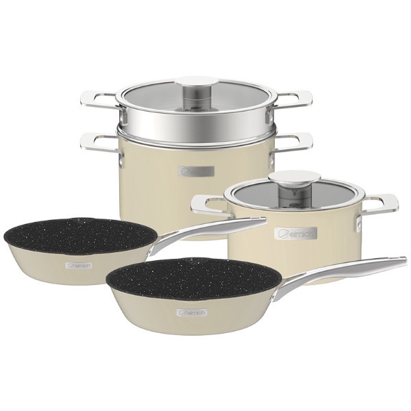 Bộ nồi Inox liền khối Elmich Hera EL-8234 EL-8194 18cm, nồi hấp 22 chảo 20 và chảo 26cm, Hàng chính hãng - JoyMall