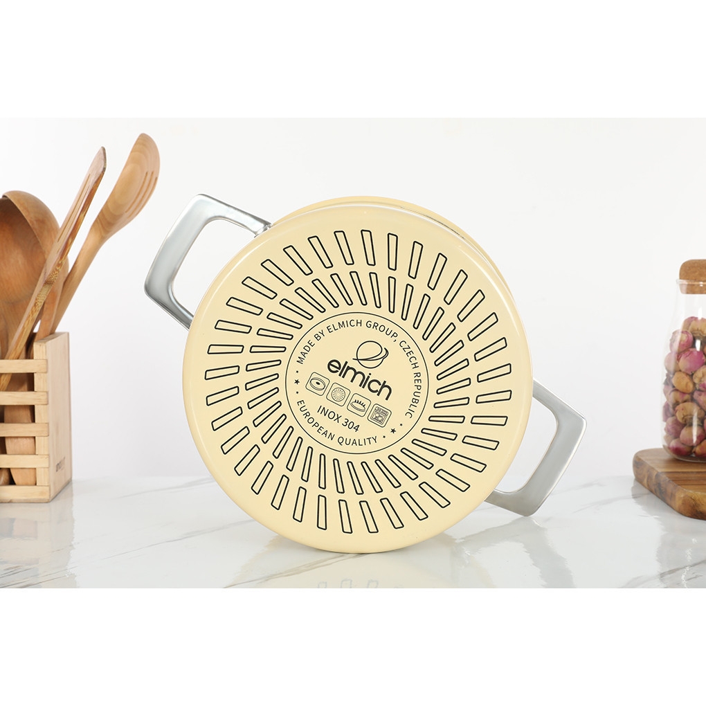 Bộ nồi Inox liền khối Elmich Hera EL-8236 3 nồi size 16, 18, 22 và chảo 20, 24, 26cm, Hàng chính hãng - JoyMall