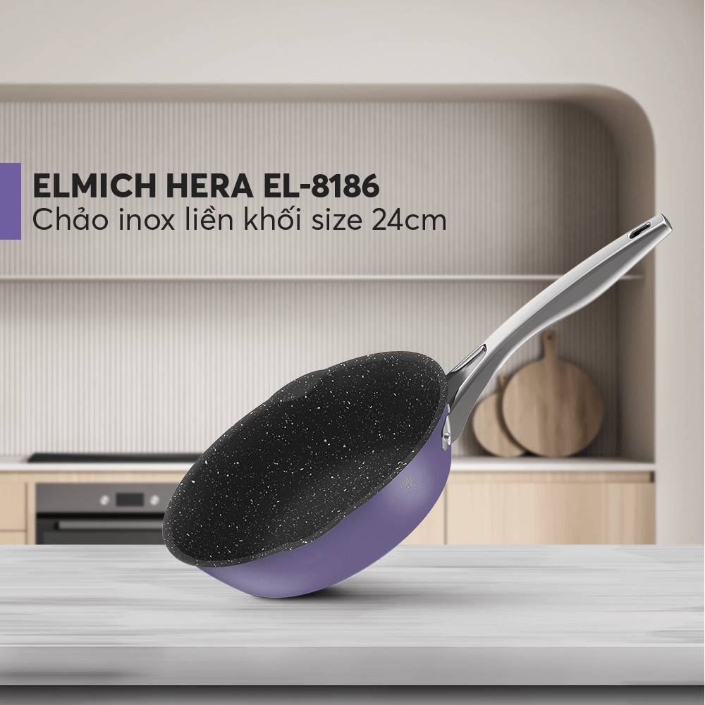 Chảo Inox liền khối Elmich Hera EL-8225 20cm, EL-8226 24cm, EL-8227 26cm, EL-8228 28cm, Hàng chính hãng - JoyMall