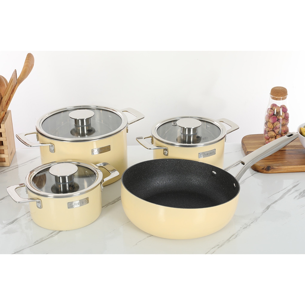 Bộ nồi Inox liền khối Elmich Hera EL-8236 3 nồi size 16, 18, 22 và chảo 20, 24, 26cm, Hàng chính hãng - JoyMall