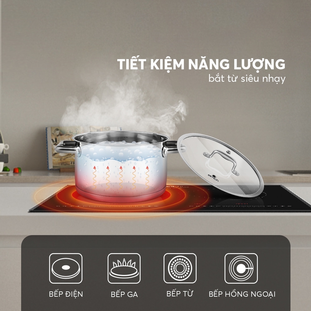 Nồi 5 đáy Inox 304 Elmich Berlin EL-3984 20cm, EL-3983 18cm, Hàng chính hãng, dùng được cho mọi loại bếp - JoyMall