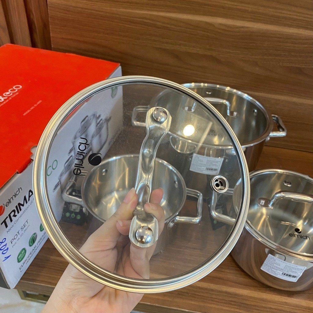 Bộ 3 Nồi Inox Liền Đáy Elmich Trimax ECO EL-8001, EL-8000, Hàng chính hãng, tiết kiệm năng lượng - JoyMall