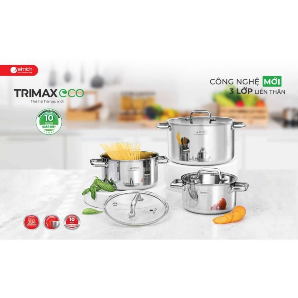 Bộ 3 Nồi Inox Liền Đáy Elmich Trimax ECO EL-8001, EL-8000, Hàng chính hãng, tiết kiệm năng lượng - JoyMall