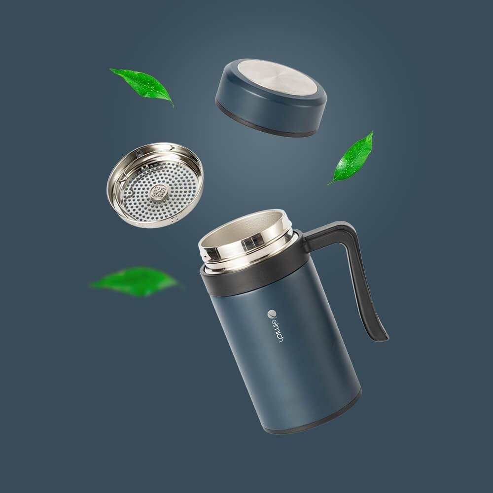 Ly giữ nhiệt inox 304 Elmich EL8329 450ml, Hàng chính hãng, có tay cầm, có khay lọc trà, miệng rộng dễ vệ sinh - JoyMall