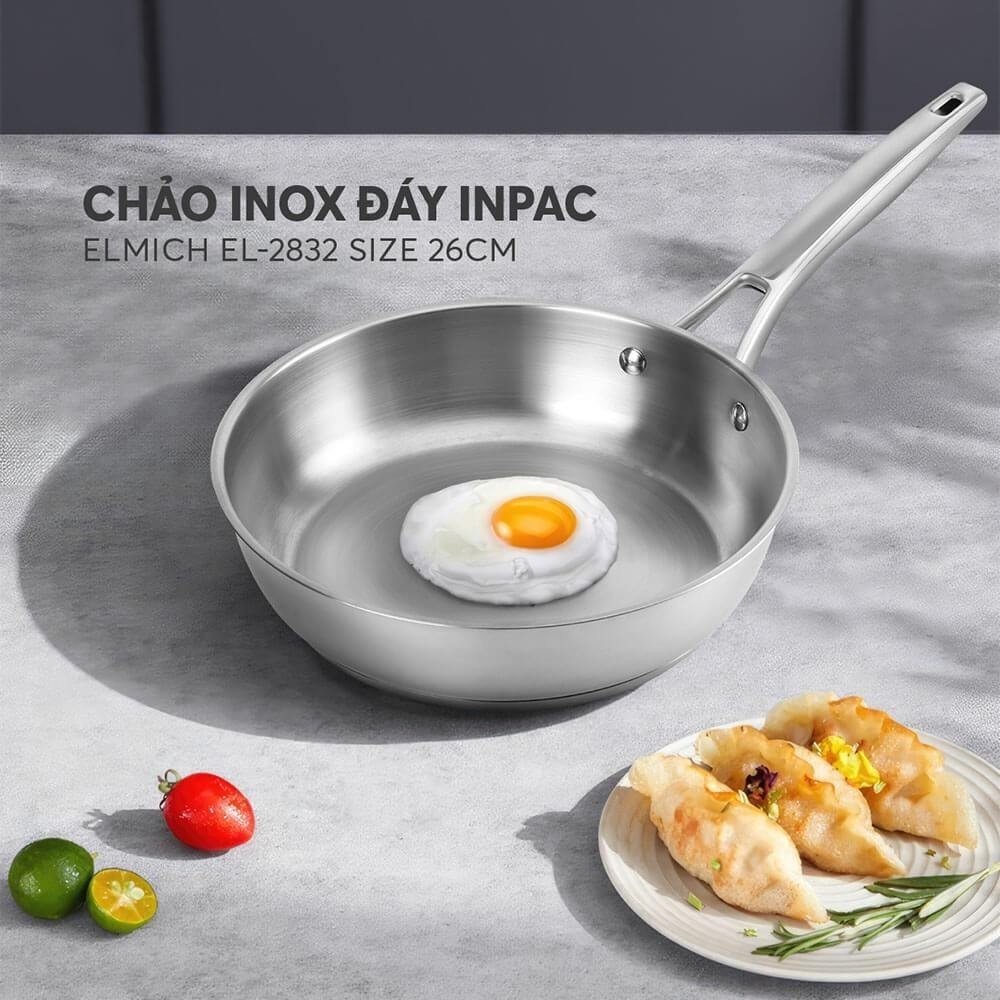 Chảo inox 304 đáy Inpac Elmich EL-2830 EL-2831 EL-2832 EL-2833, Hàng chính hãng, sử dụng trên mọi loại bếp - JoyMall