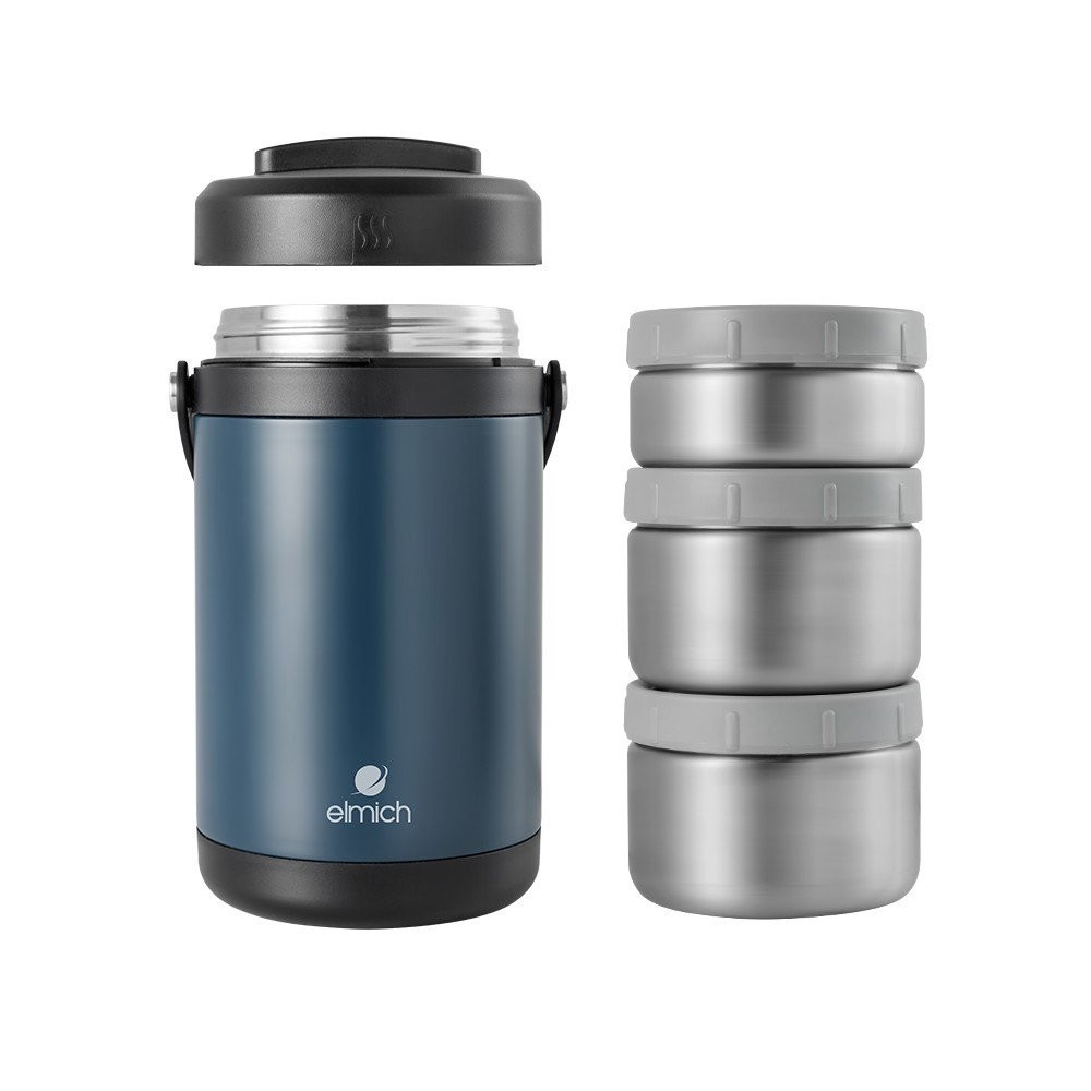 Hộp cơm giữ nhiệt inox 304 Elmich EL8303 dung tích 2L, Hàng chính hãng, có túi đựng, có 1 nắp tích hợp thoát hơi-JoyMall
