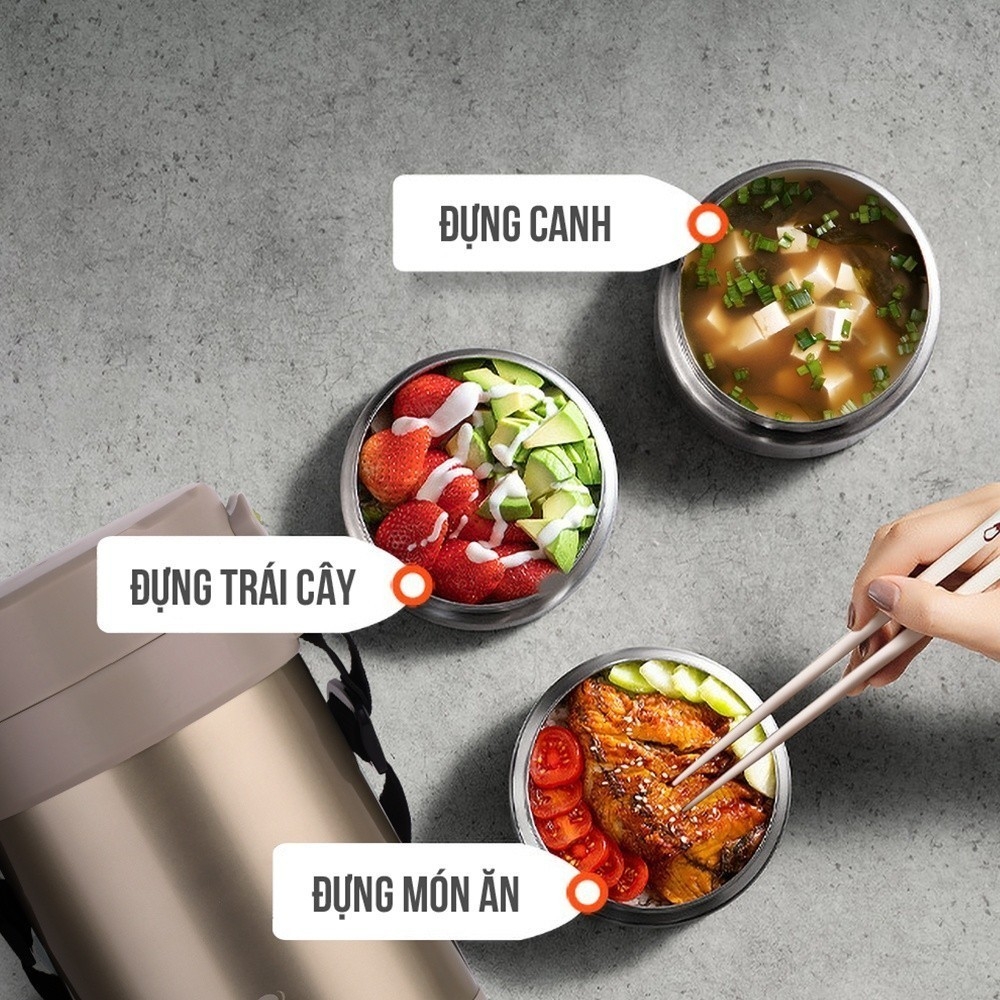 Hộp cơm giữ nhiệt văn phòng Inox 304 Elmich EL8293 dung tích 1.8L, Hàng chính hãng, kèm muỗng đũa và túi đựng - JoyMall