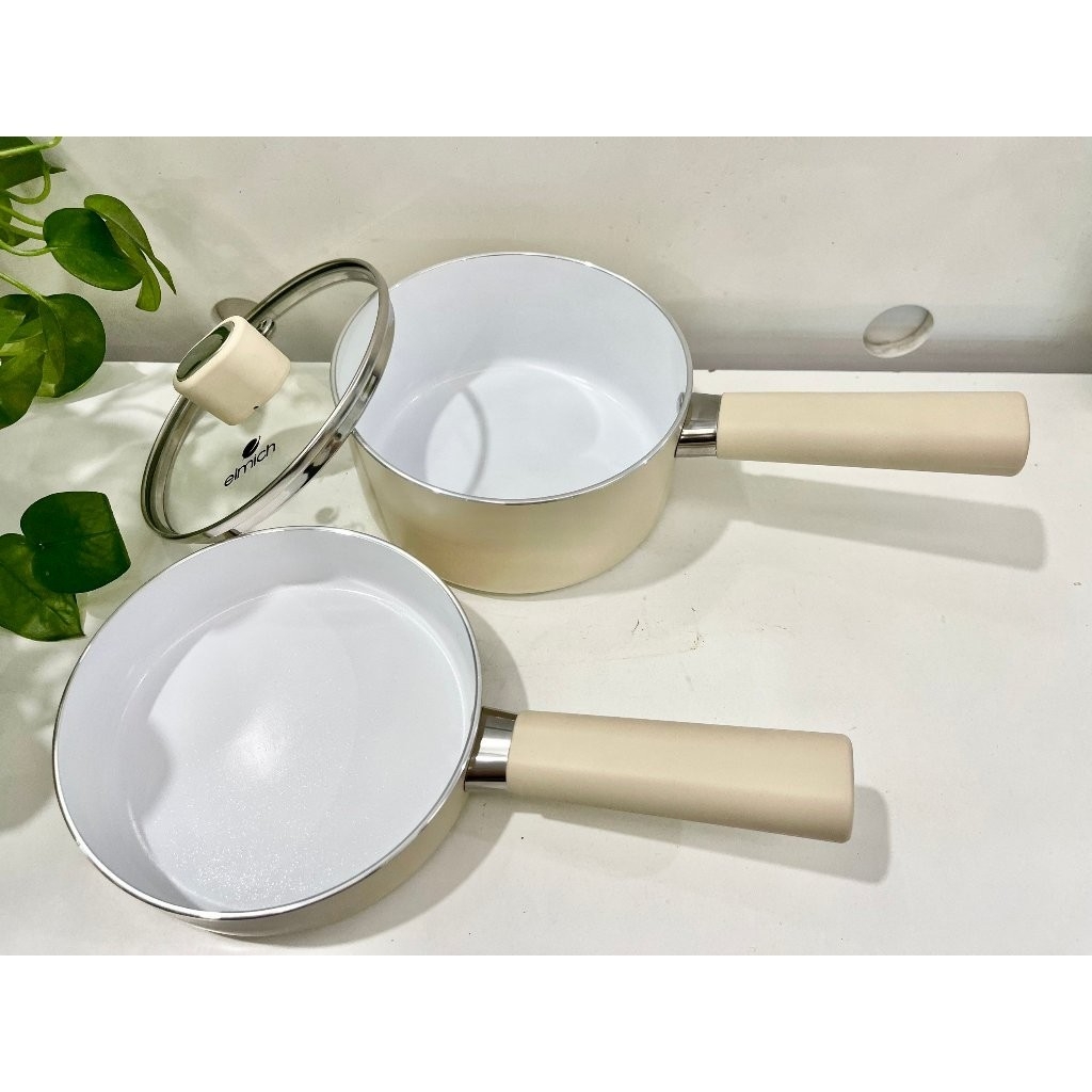 Bộ nồi chảo chống dính sứ Elmich Baby EL-1168, Hàng chính hãng, bắt từ nhanh, có thể dùng trong máy rửa bát - JoyMall