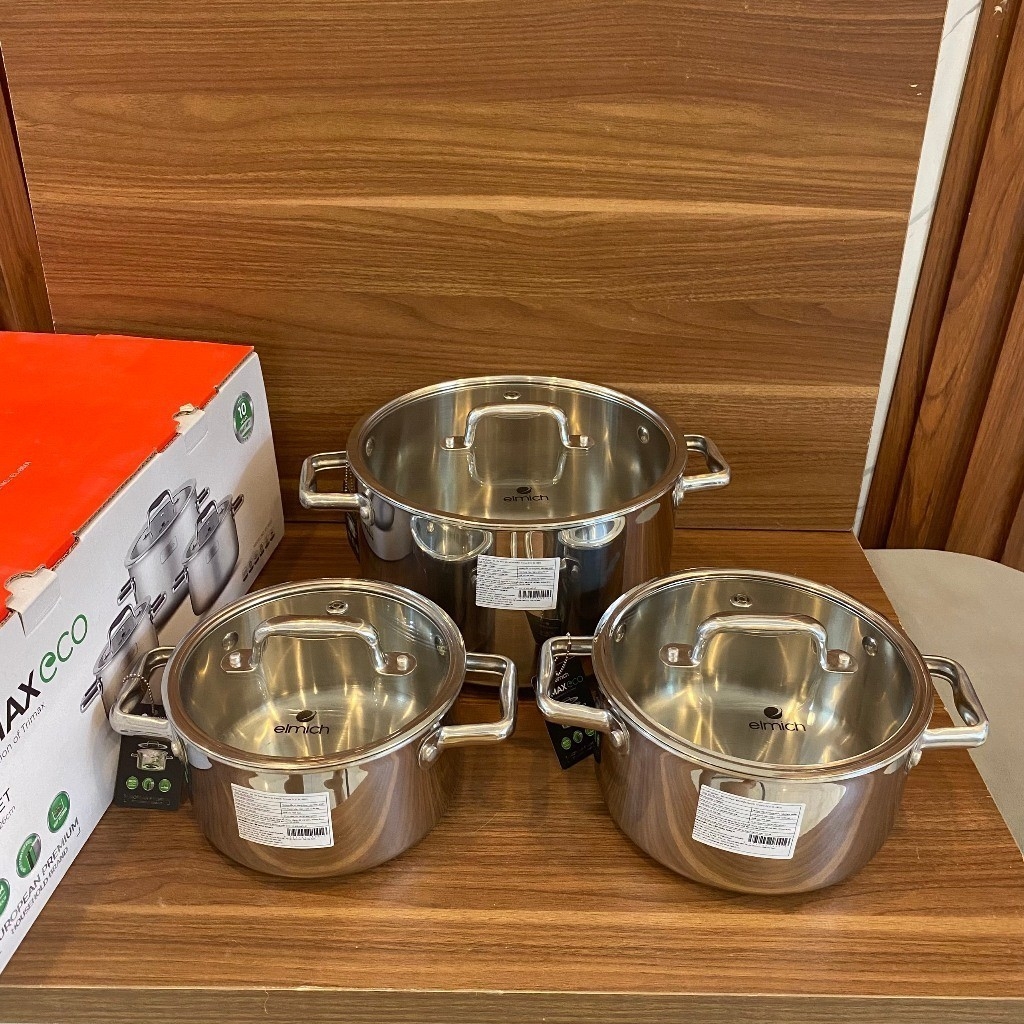 Bộ 3 Nồi Inox Liền Đáy Elmich Trimax ECO EL-8001, EL-8000, Hàng chính hãng, tiết kiệm năng lượng - JoyMall