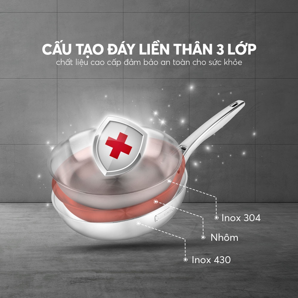 Chảo nguyên khối sâu lòng inox 304 cao cấp Elmich Trimax EL-3846MOL 26cm, EL-3846LOL 28cm, Hàng chính hãng - JoyMall
