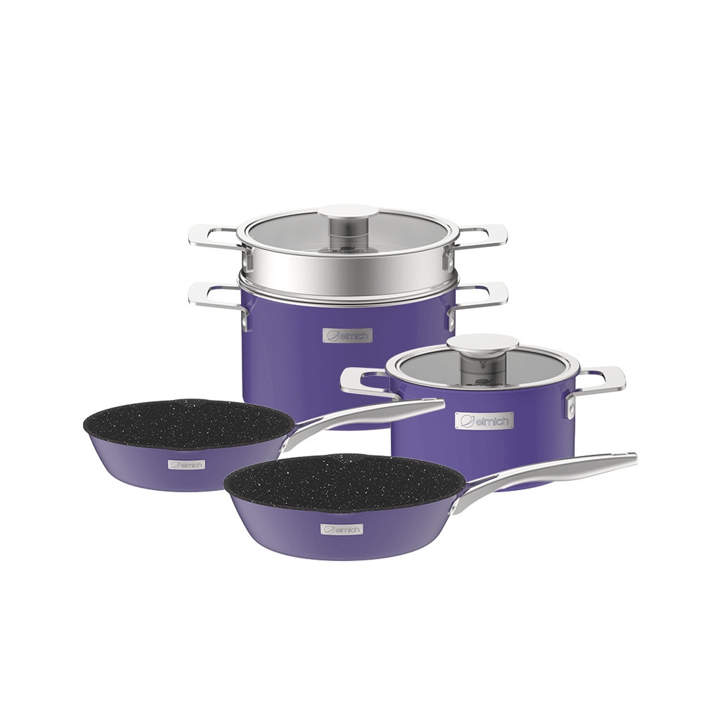 Bộ nồi Inox liền khối Elmich Hera EL-8234 EL-8194 18cm, nồi hấp 22 chảo 20 và chảo 26cm, Hàng chính hãng - JoyMall