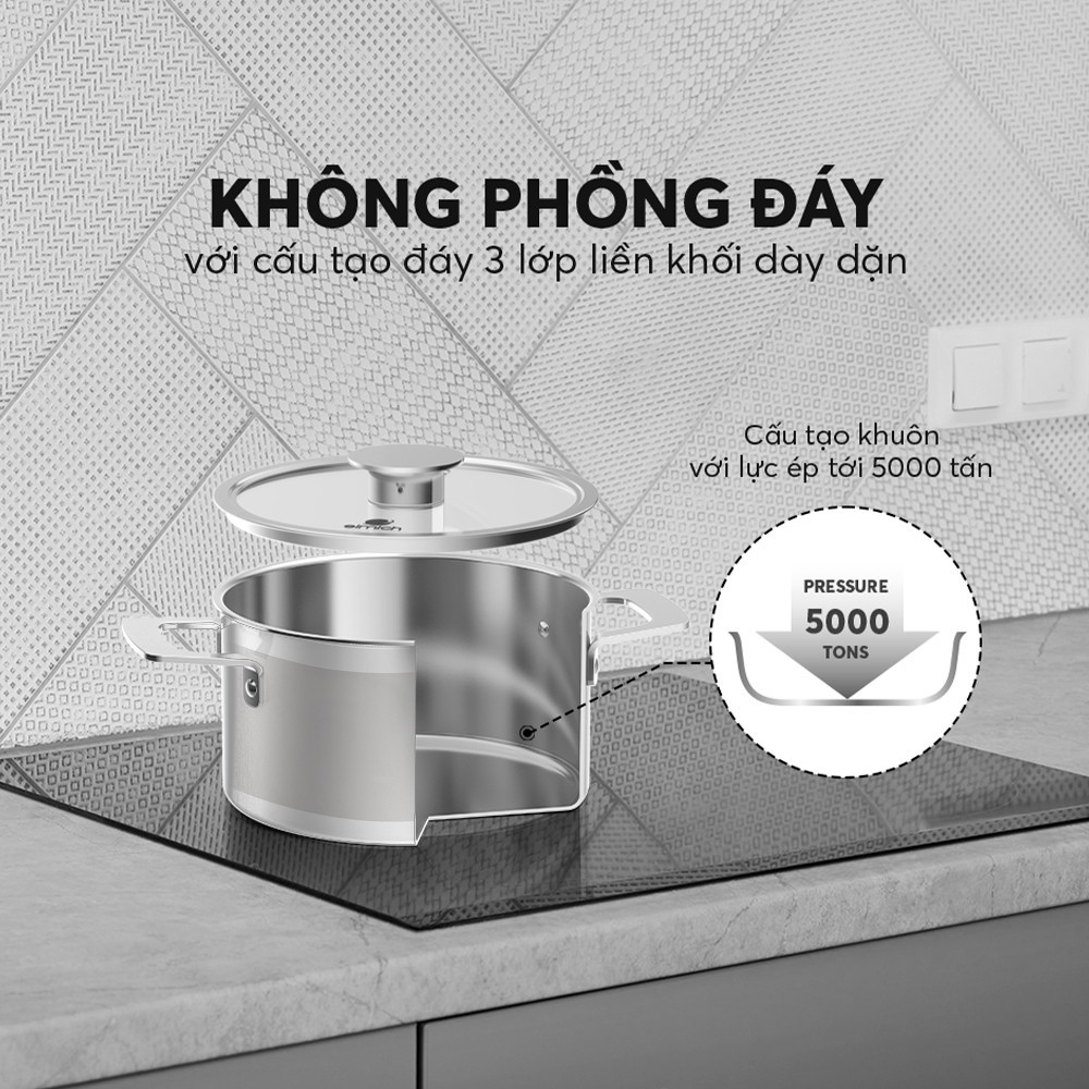 Nồi Inox dập nguyên khối Elmich Hera EL-2130OL, Hàng chính hãng, bắt từ trên mọi loại bếp, lỗ thoát hơi to - JoyMall