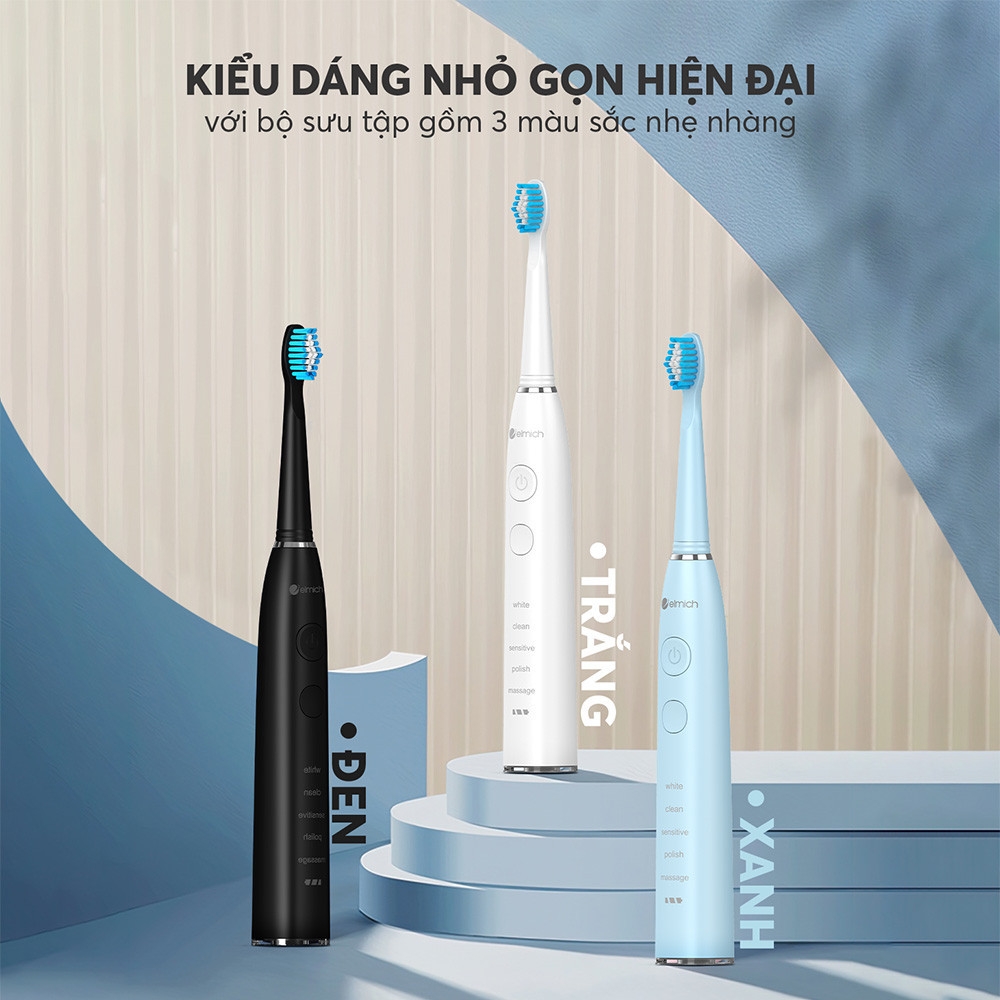 Bàn chải đánh răng điện Elmich Procare TBE-8453, Hàng chính hãng, tặng kèm 2 đầu bàn chải, 5 chế độ làm sạch - JoyMall
