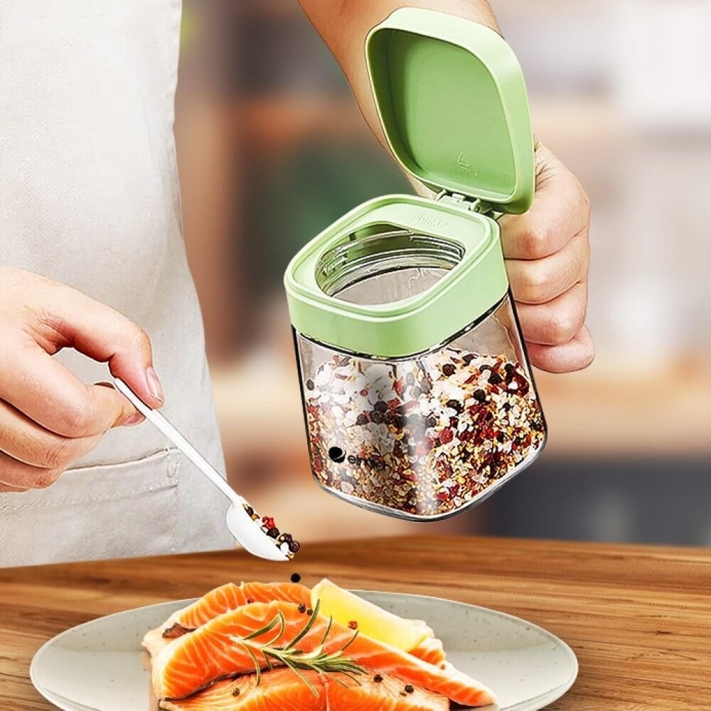 Bộ 3 hộp đựng gia vị thuỷ tinh Elmich EL8427, Hàng chính hãng, giá đỡ inox 304, kèm muỗng - JoyMall