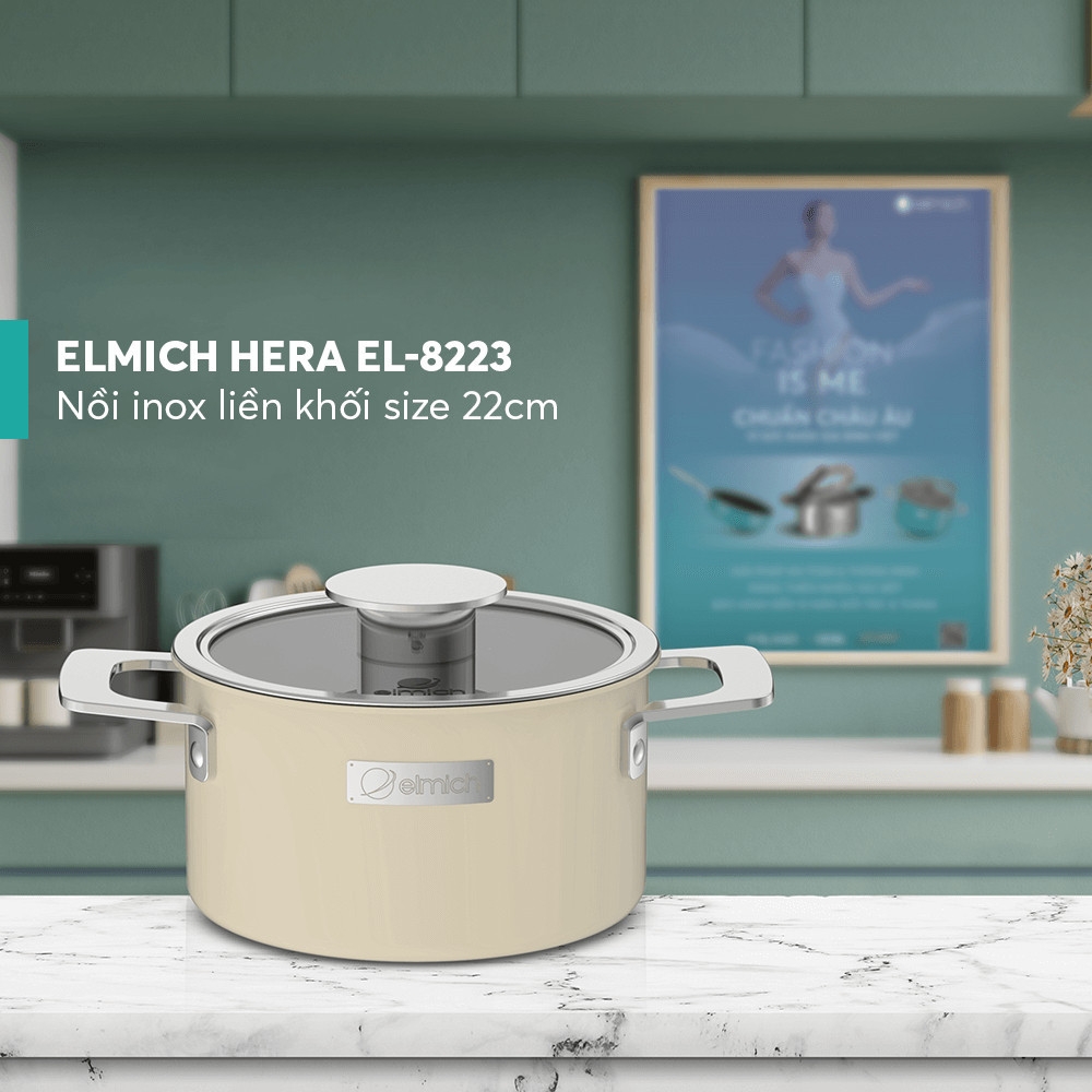 Nồi inox liền khối Elmich EL-8220 16cm, EL-8221 18cm, EL-8222 20 cm, EL-8223 22cm, EL-8224 26cm, Hàng chính hãng-JoyMall